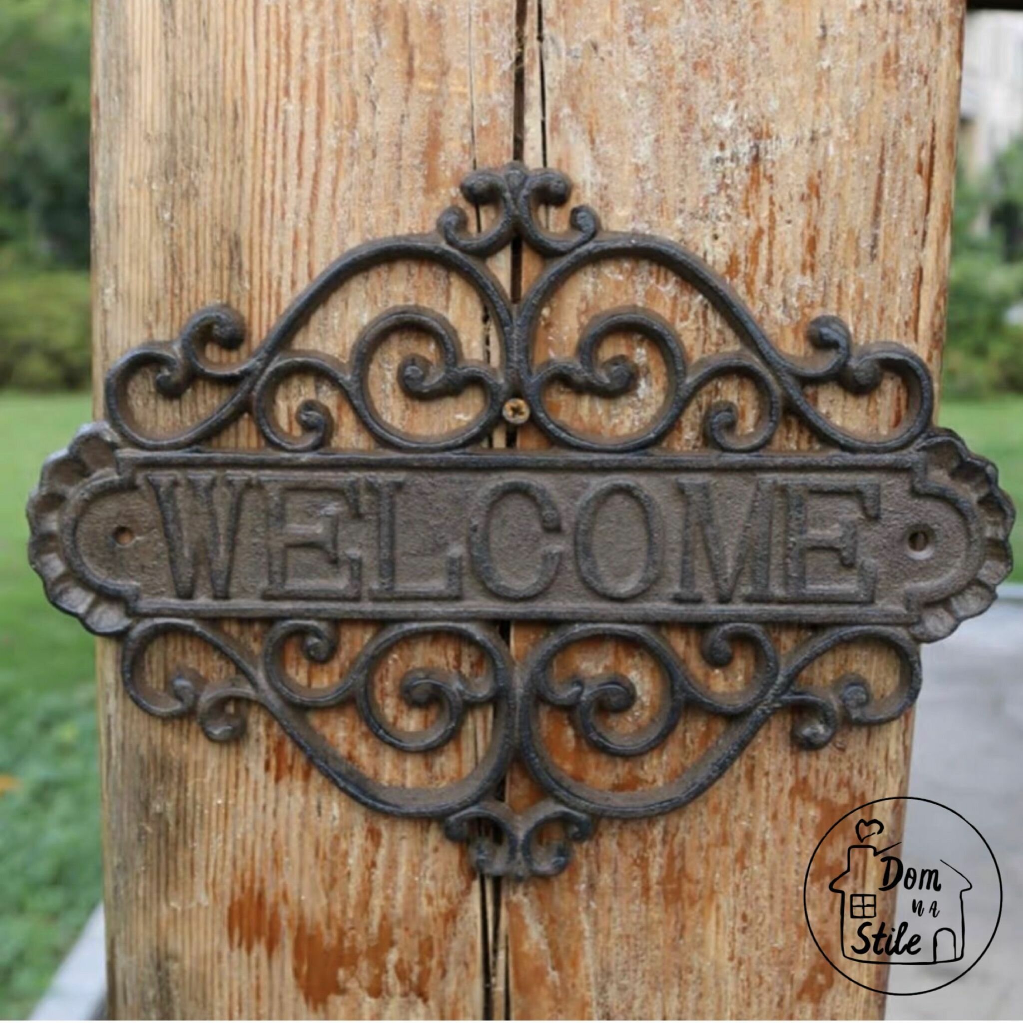 Вывеска "Welcome", чугун, 28х21 см, чугун, настенное крепление, табличка интерьерная