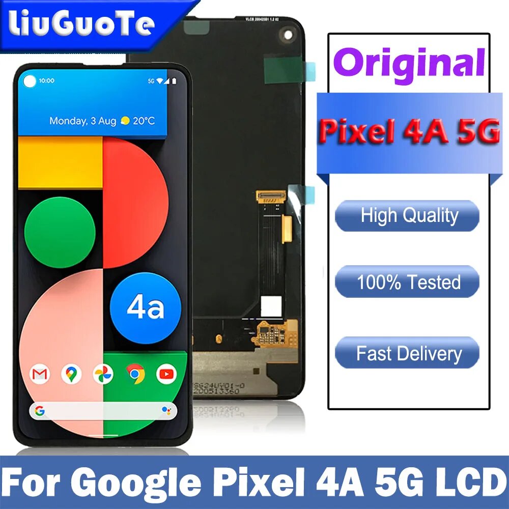 Протестированный Оригинальный ЖК-дисплей для Google Pixel 4a 5g LCD дисплей для замены для Google Pixel4a кодирующий преобразователь сенсорного экрана в сборе LCD, Pixel 4A 5G No Frame