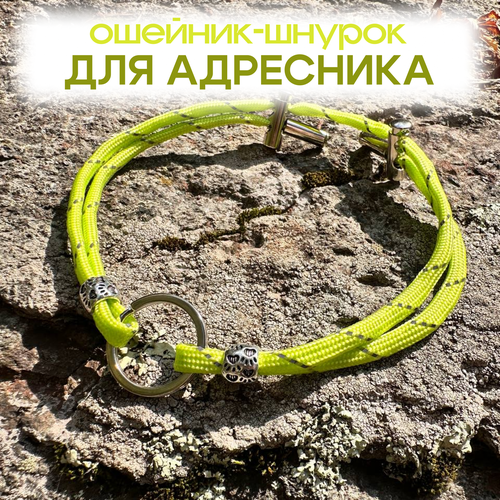 Ошейник-шнурок для адресника светоотражающий из паракорда размер XS 18-28 см, цвет салатовый