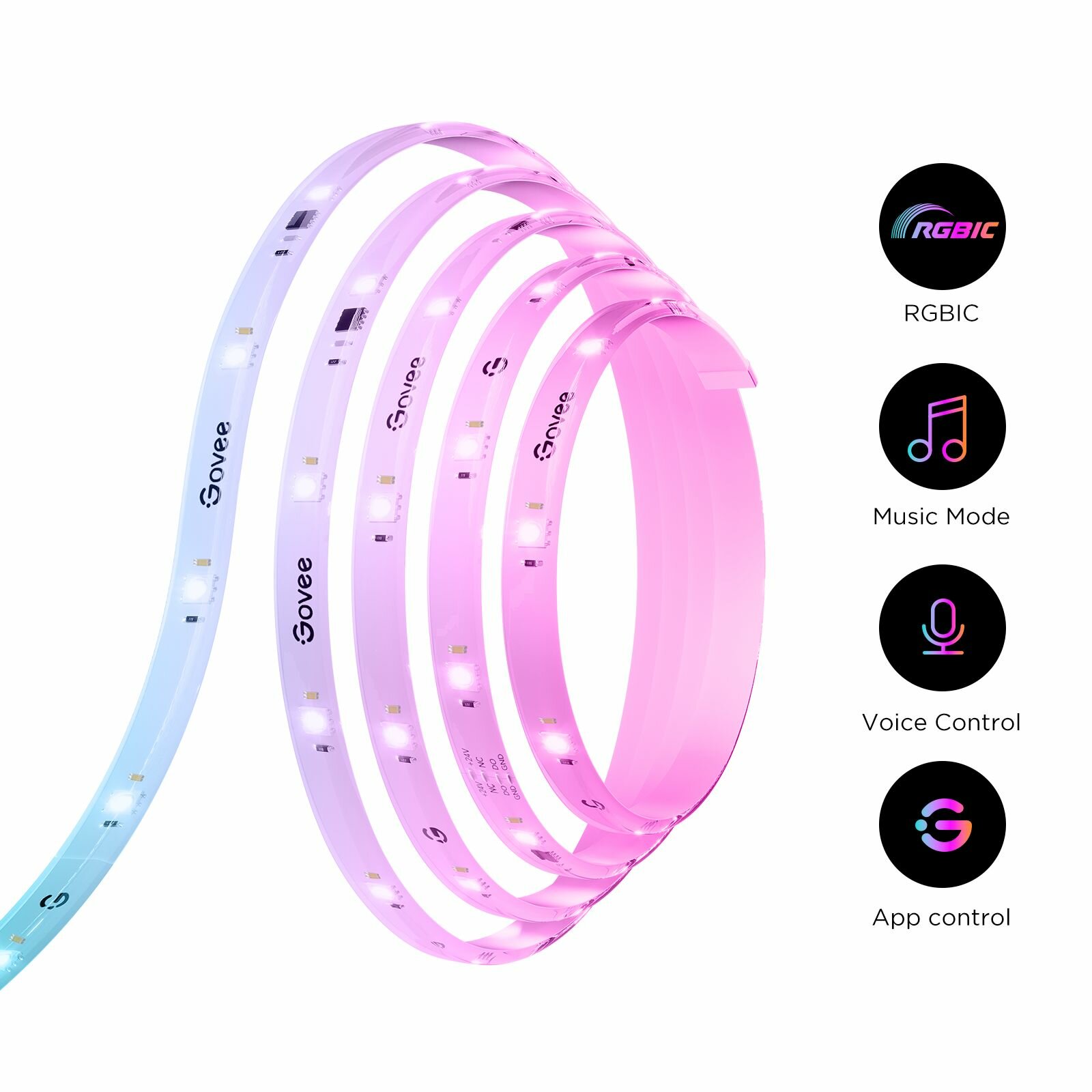 Cветодиодная лента RGB Govee RGBICW LED Strip Lights с поддержкой Matter H612CCD1, умная LED подсветка 10 метров — фото 1