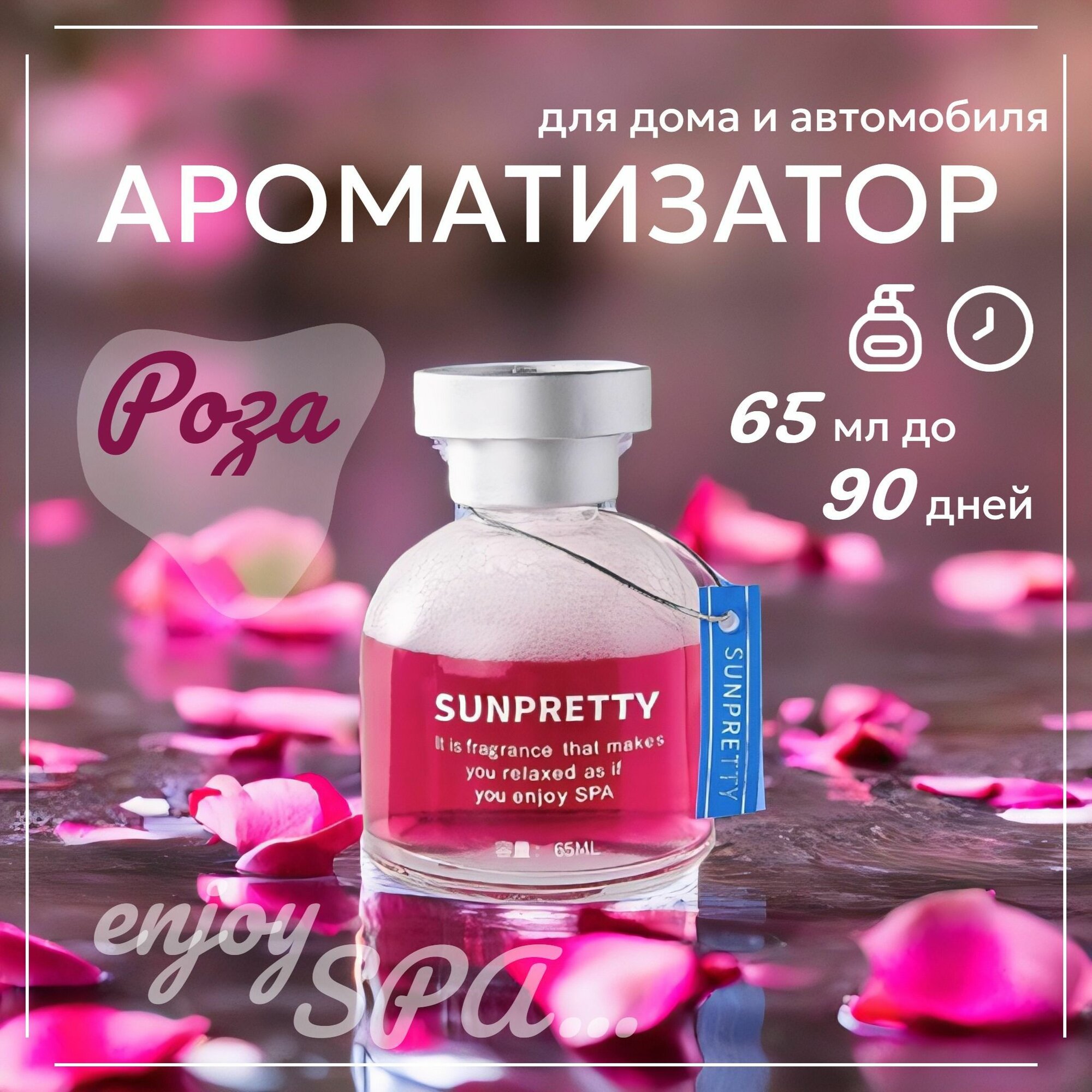 Ароматизатор для дома и автомобиля освежитель воздуха премиум стеклянный флакон роза 65мл