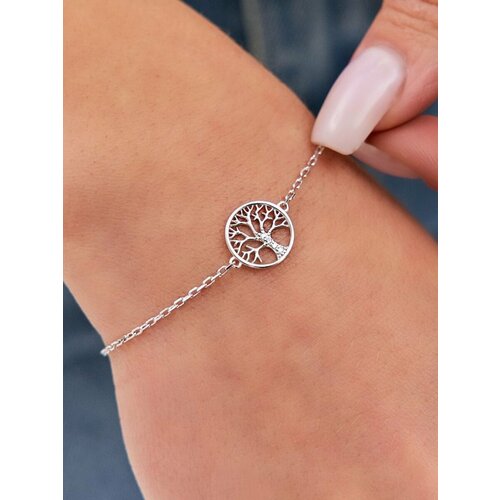 Браслет-цепочка SKAZKA Natali Romanovoi серебро 925 проба родирование фианит длина 17 см серебристый белый бесцветный 1470₽