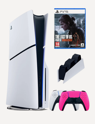 Изображение товара PS5 (ПС5) Игровая приставка Sony PlayStation 5 Slim disc + 2-й геймпад(розовый) + зарядное+ игра The Last Of Us Part II REMASTERED
