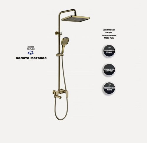 Изображение товара Душевая система со смесителем и тропическим душем Grocenberg GB7011MG золото матовое