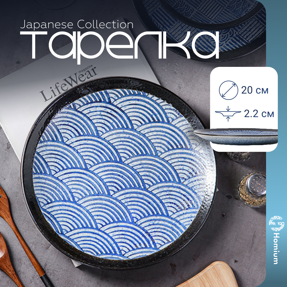 Тарелка обеденная для сервировки стола Homium, Japanese Collection, Top, D20см, цвет синий