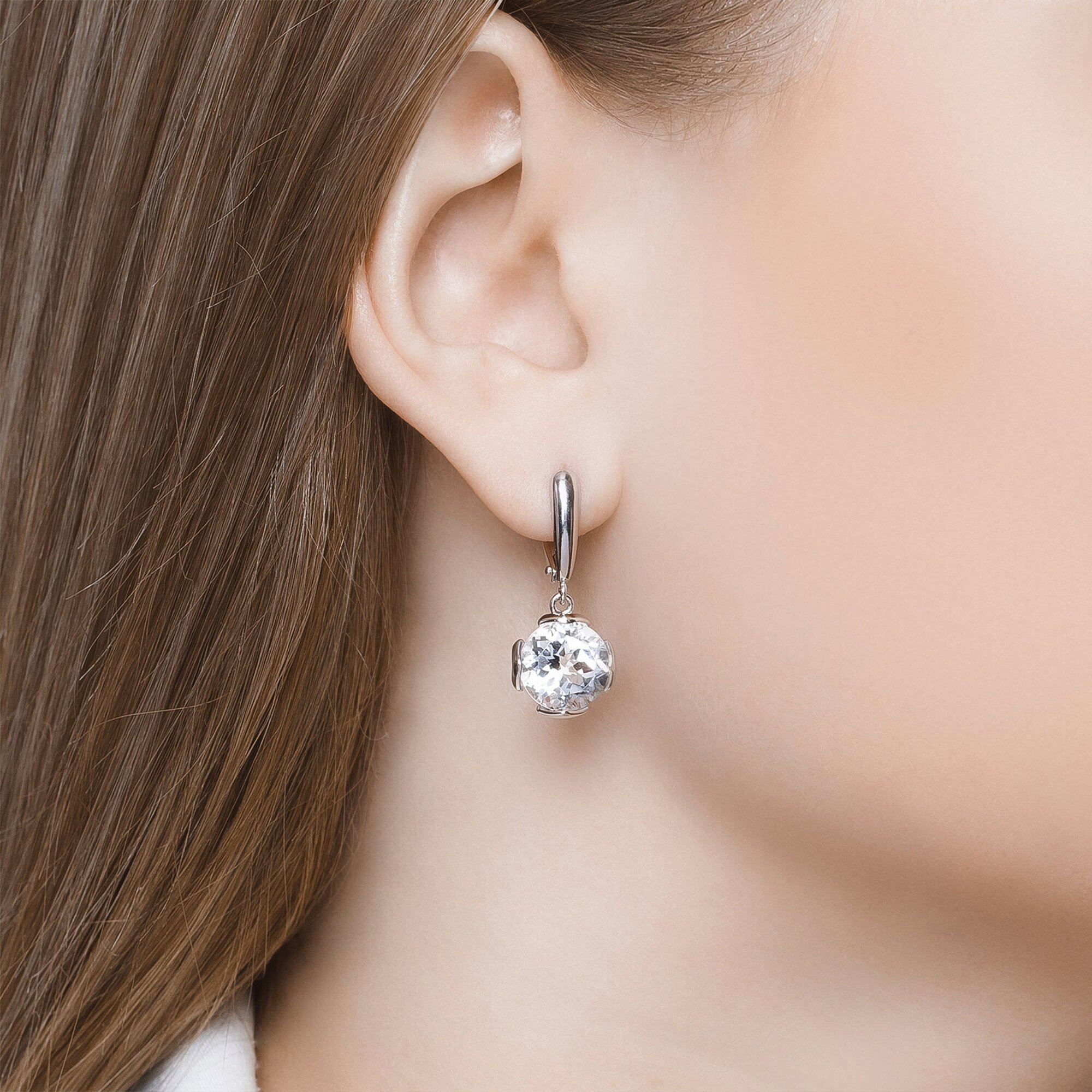 Серьги Diamant online, серебро, 925 проба, родирование, фианит, горный хрусталь, длина 2.7 см, , прозрачный — фото 1