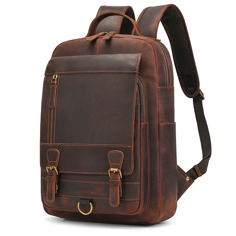 Кожаный рюкзак Crazy Horse Brown, унисекс, из натуральной кожи и полиэстера, 20-35 л