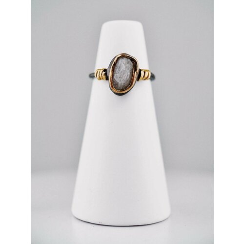 Кольцо помолвочное, тонкое Братья Глазуновы, серебро, 925 проба, золочение, сапфир, размер 17, бесцветный