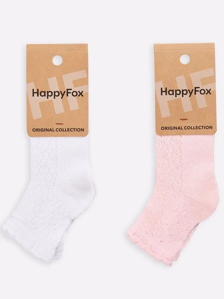 Носки Happyfox Для девочек, 2 пары, размер 16/18, белый, розовый — фото 1
