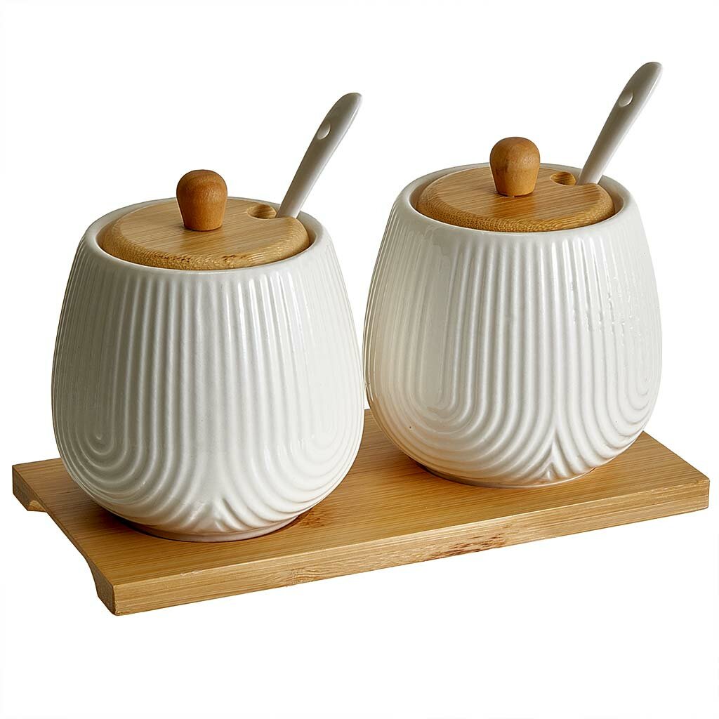 Набор фарфоровых банок с ложками на бамбуковой подставке Alpenkok AK5-0015