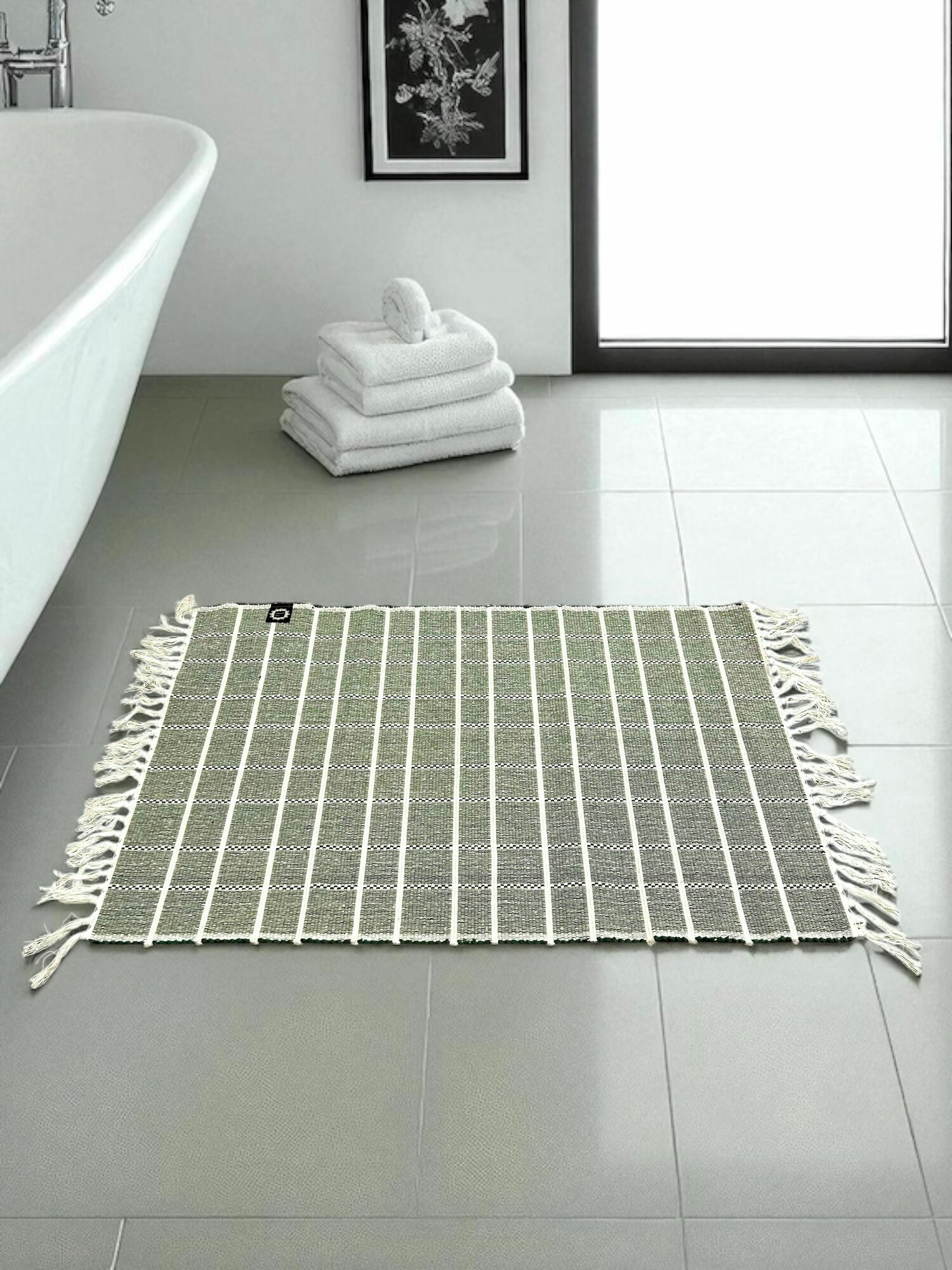 Коврик хлопковый SHEKHOR 60х90 см для ванной комнаты темно-зеленый SGP-012