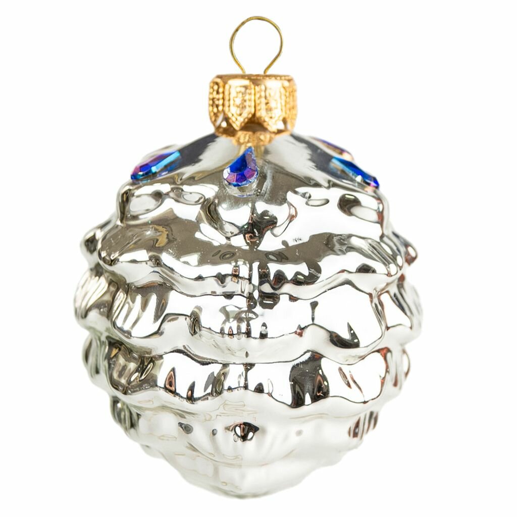 Елочная игрушка фигурка стеклянная "Шишка кедровая-4" д6,2см, h8см, ручная художественная роспись, подарочная упаковка