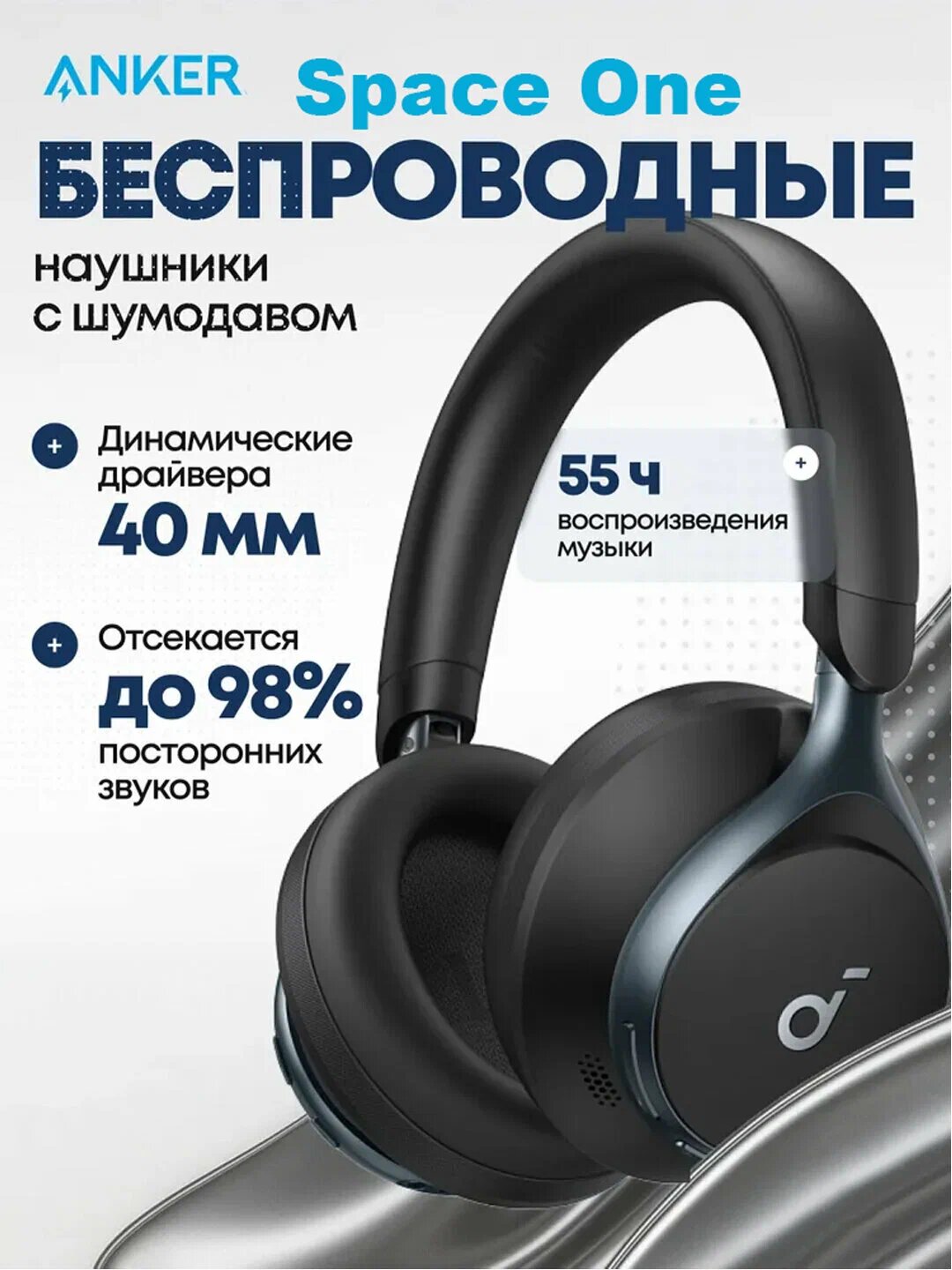 Беспроводные наушники Anker Soundcore Space One с ANC, Bluetooth, до 55 ч работы, оригинал