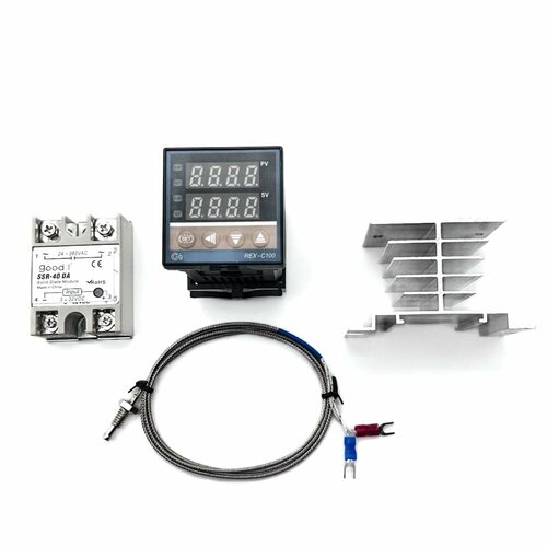 c90d pid digital temperature controller rex c100 0 to 400°c k type input ssr output PID регулятор REX-С100 + твердотельное реле SSR 40A + Термопара Тип К + Радиатор реле . Комплект.