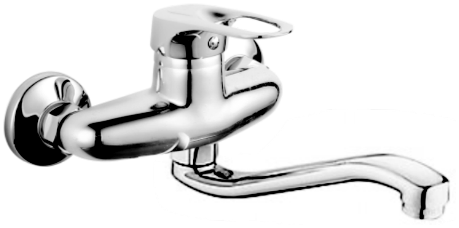 фото Настенный смеситель для кухни RAINSBERG R3153F/L с длинным изливом, хромированный