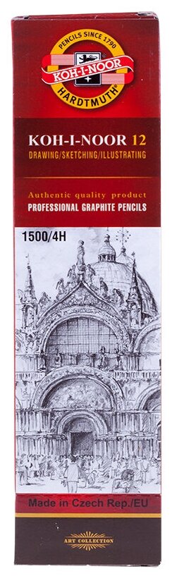 KOH-I-NOOR Набор карандашей чернографитных 1500 4Н 12 шт. (150004H01170)