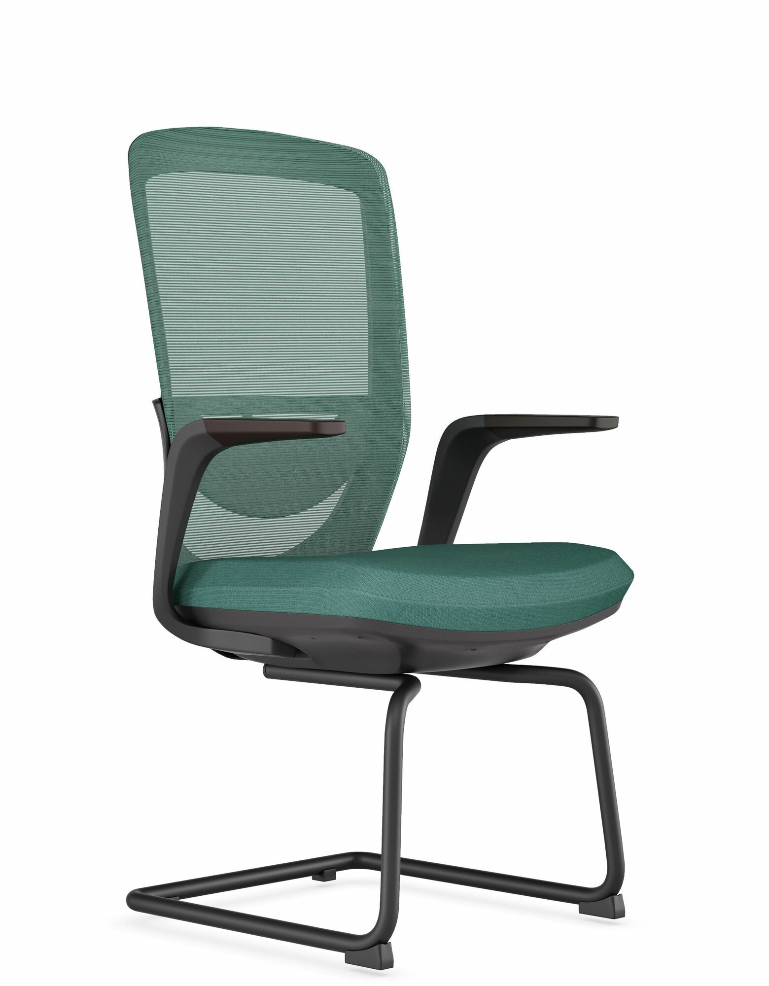 Кресло компьютерное фиджи на полозьях, сетка/ткань, зеленая, черный пластиковый каркас, черные полозья