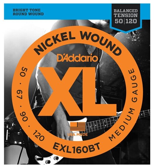 EXL160BT Nickel Wound Комплект струн для бас-гитары, сбаланс. натяжение, Medium, 50-120, D'Addario