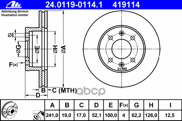 Диск Тормозной Передн, Hyundai: Accent Ii 1.3/1.5/1.5 Crdi/1.6 00-05, Accent Седан 1.3/1.5/1.5 Crdi/1.6 99- Ate арт. 24.0119-.