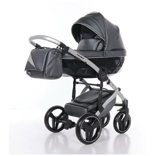 JUNAMA FLUO LINE II JDFN-03 Коляска детская 2 в 1 (кожа синяя/короб черный/рама оранжевая)