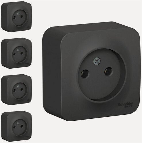Изображение товара Розетка Systeme Electric Blanca для открытой проводки без заземления без шторок для открытой проводки антрацит BLNRA000116 (комплект из 4 шт.)