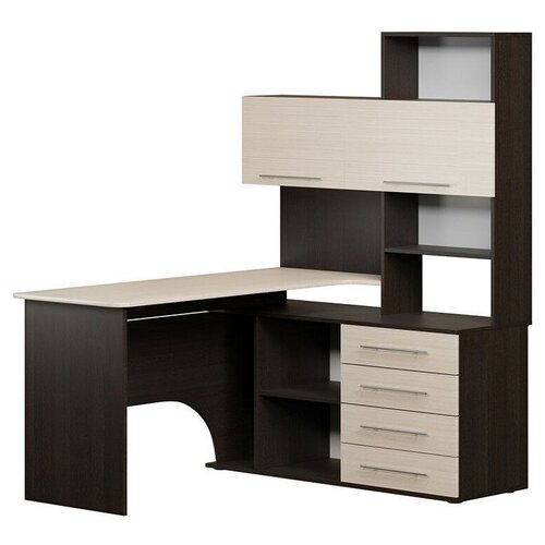 фото Компьютерный стол угловой сокол кст-14, шхг: 140х123.5 см, расположение тумбы: справа, цвет: венге/беленый дуб