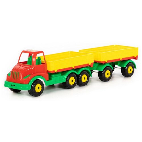 Грузовик Wader бортовой Муромец с прицепом (44051), 73 см, красный/желтый/зеленый грузовик wader чип макси 53848 23 см синий желтый красный