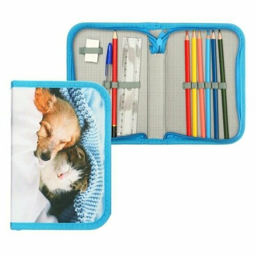 Пенал школьный на молнии ткань 1 секция с наполнением 13 х 195 см Милашки 750₽