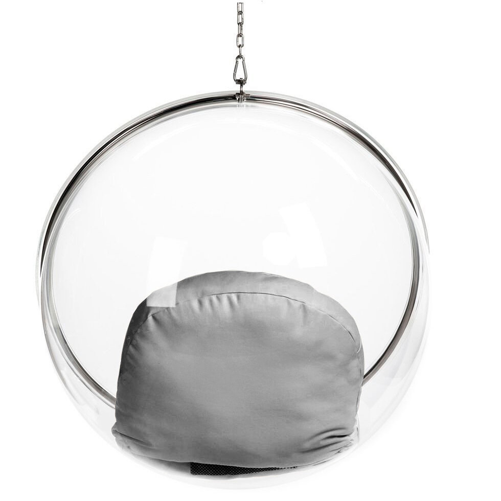 Кресло-шар подвесное Bubble Chair (Бабл) прозрачное, серебристые подушки - фотография № 4