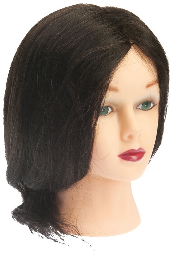 Голова-манекен учебная DEWAL "брюнетка" для парикмахеров, натуральные волосы 30-40 см M-2023M-401