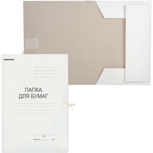 Офисмаг Папка для бумаг с завязками картонная офисмаг, гарантированная плотность 280 г/м2, до 200 листов, 124569 картон белый 08л а4 немелованный карт папка