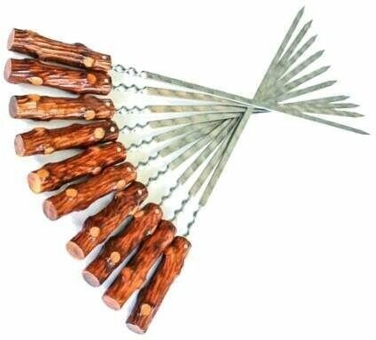 Набор шампуров с деревянной ручкой "Пенек" (3шт) металл - 3 мм, ширина - 12 мм, рабочая длина - 45 см - фотография № 3