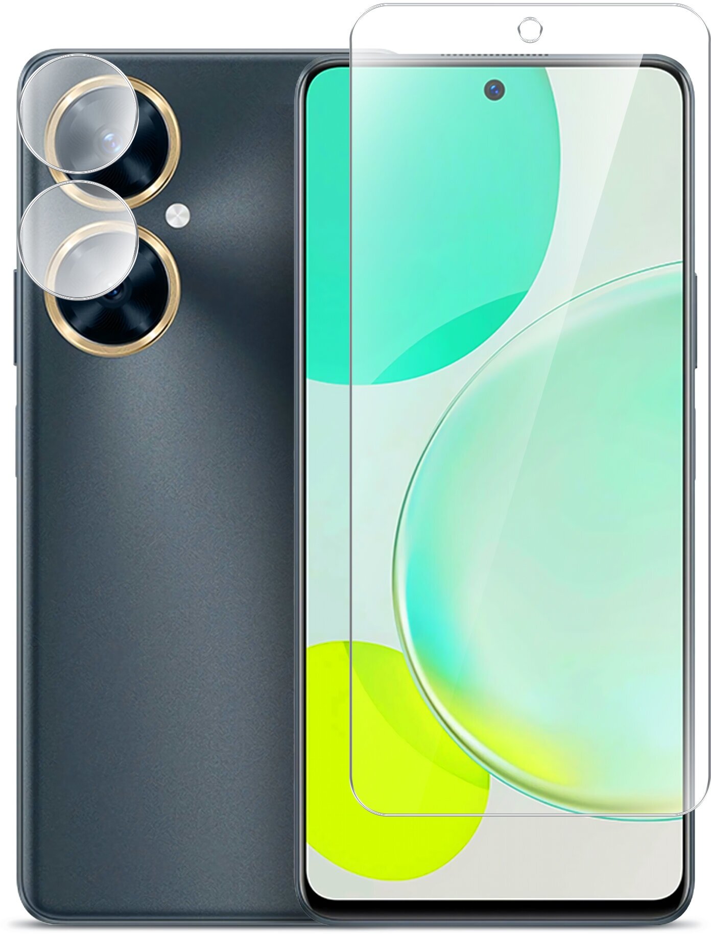 Защитное стекло для Huawei Nova 11i (Хуавей Нова 11и) на Экран и Камеру, (гибридное: пленка+стекловолокно), прозрачное тонкое Hybrid Glass, Miuko