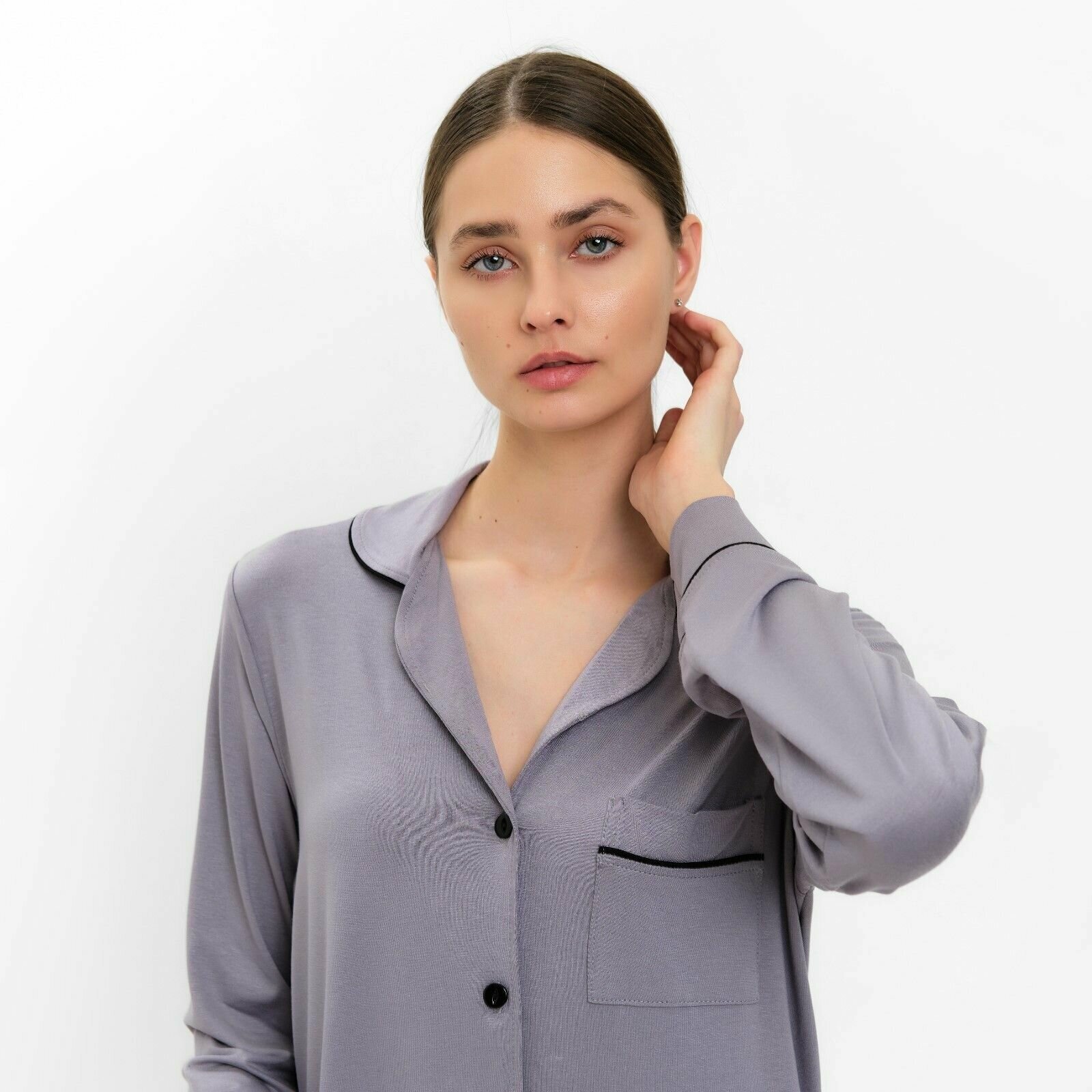Сорочка женская MINAKU: Home collection цвет серый, размер 42 - фотография № 5