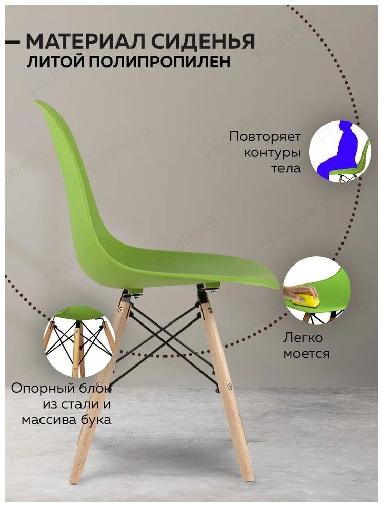 Комплект стульев RIDBERG DSW EAMES (2 шт., материал сиденья: полипропилен, цвет зеленый) - фотография № 4