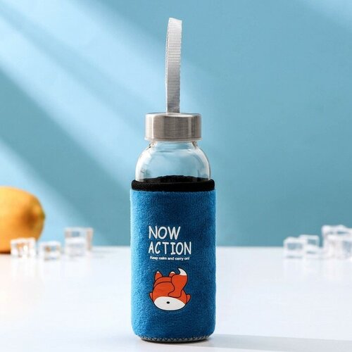 Бутылка для воды стеклянная в чехле Action 300 мл h17 см рисунок микс 798₽