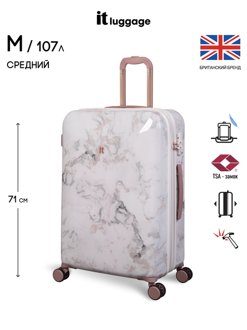 Чемодан IT Luggage, 107 л, размер M+, золотой, розовый