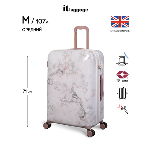 фото Чемодан it luggage, поликарбонат, опорные ножки на боковой стенке, износостойкий, увеличение объема, 107 л, размер m+, золотой, розовый