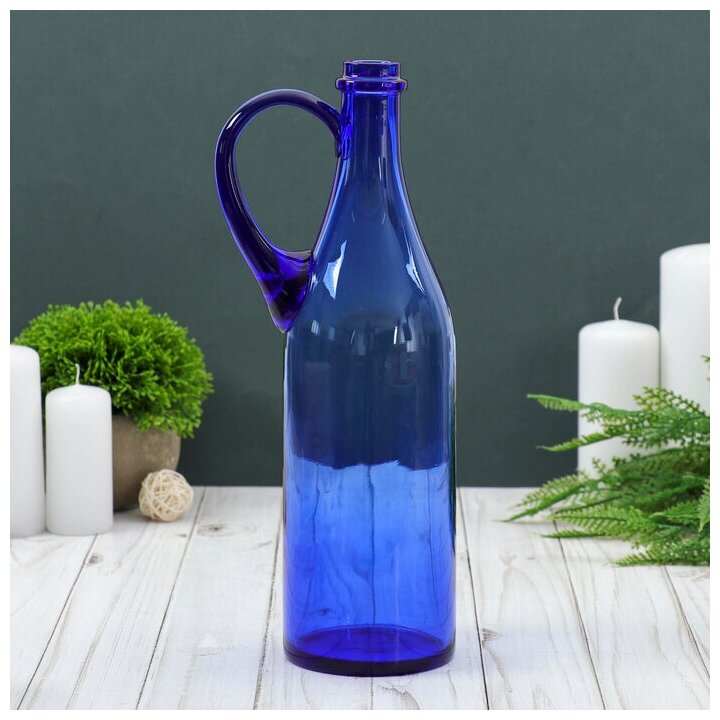 Бутыль "Литр Руч. 1л." d(дна)=9см H=32cм. из синего стекла (без декора)