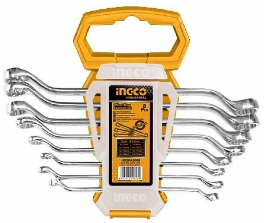 Набор ключей накидных INGCO HKSPA3088 INDUSTRIAL, 8шт., 6-22мм, на подвесе