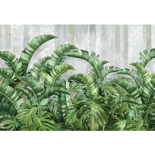 Моющиеся виниловые фотообои GrandPiK Банановые листья и листья монстеры, 420х290 см