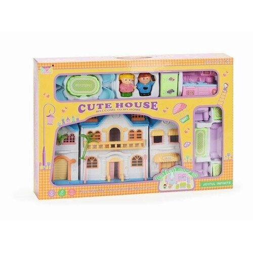 Игрушка Домик для куклы (рыжий КОТ) Просторная вилла 34*20 см + 2 куклы, свет, звук + аксессуары (картонная упаковка) (56798)
