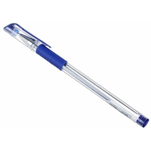 Ручка гелевая синяя, с резиновым держателем, 14,9см, наконечник 0,5мм