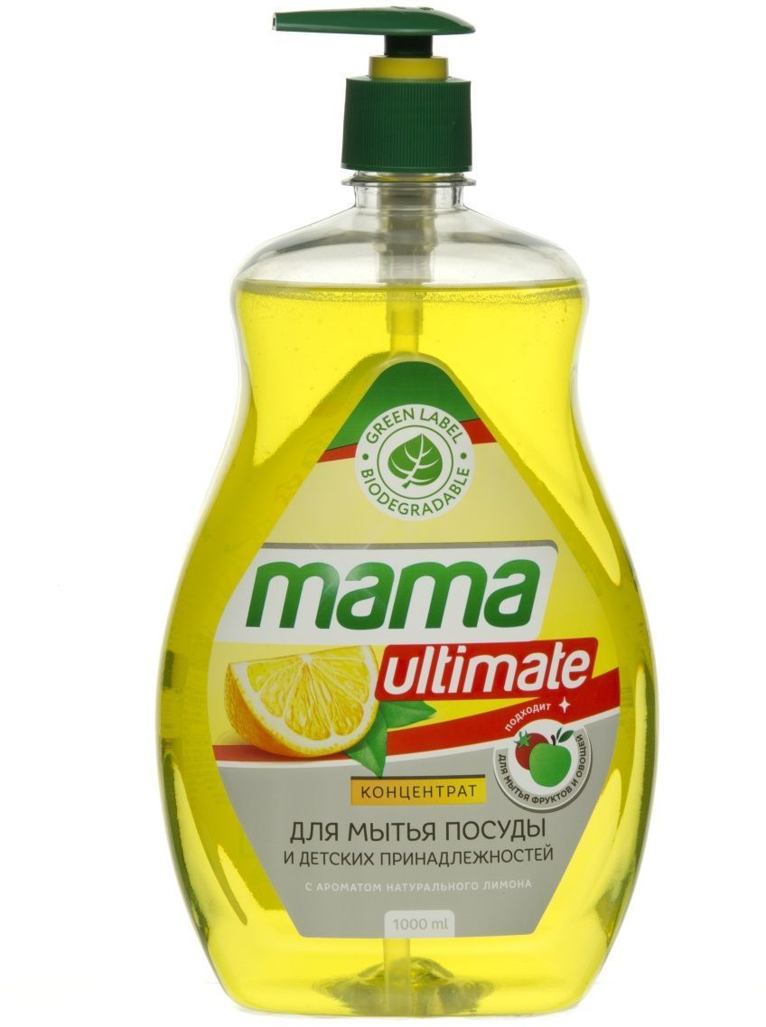 Средство гель для мытья посуды Mama Ultimate концентрат лимон и зеленый чай 1 л