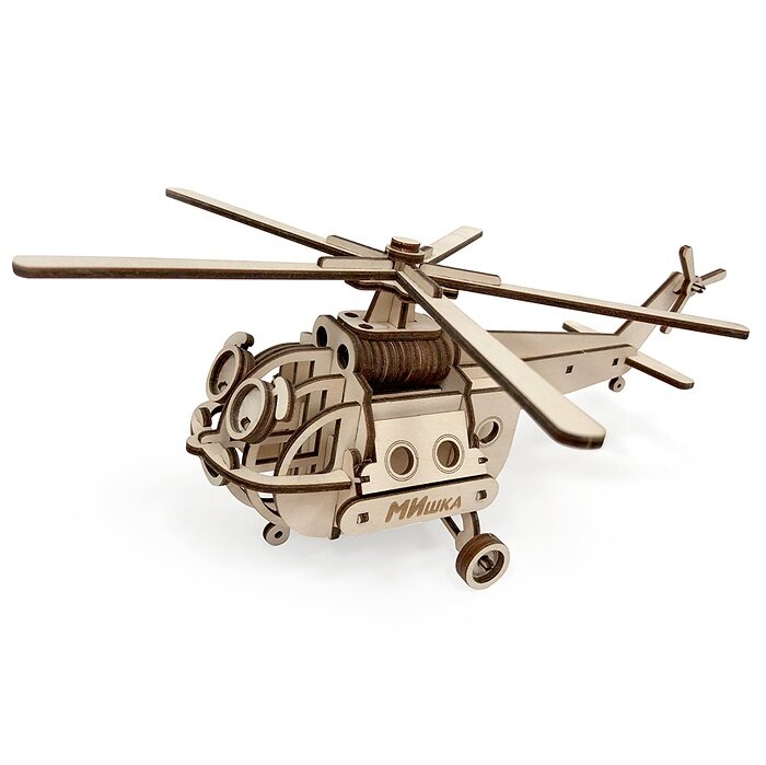 Конструктор 3D деревянный подвижный Lemmo Вертолет \"МИшка\""" - фото №12