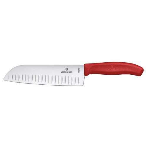 Нож Santoku VICTORINOX Swiss Classic, рифлёное лезвие 17 см, красный, в коробке 6.8521.17G