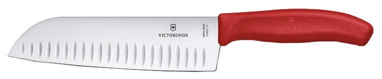 Нож Victorinox сантоку, лезвие 17 см рифленое, красный (подарочная упаковка)