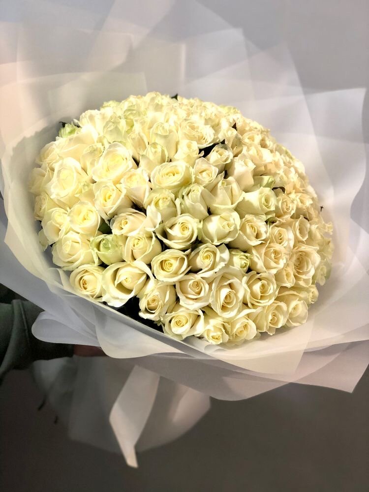 Букет Роза белая 101 шт, красивый букет цветов, шикарный, цветы премиум.