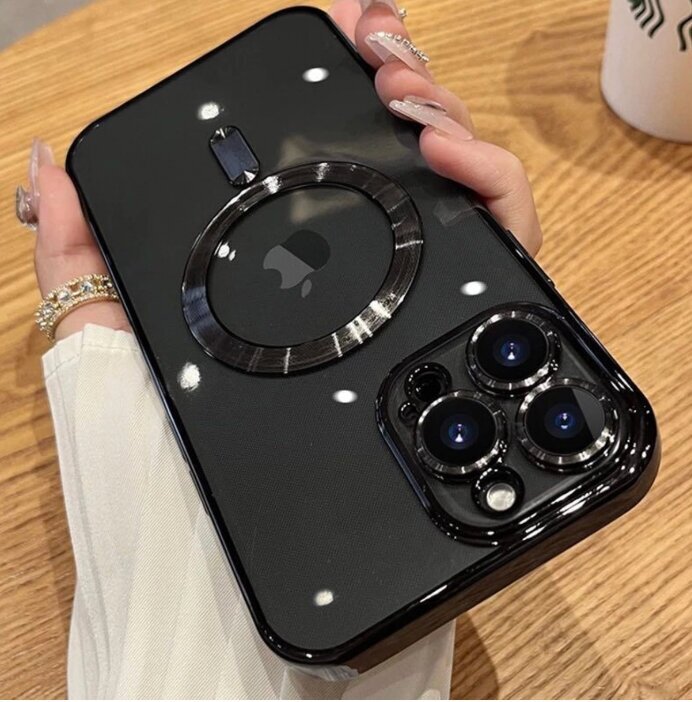 Магнитный силиконовый чехол на iPhone 14 PRO магсейф (на айфон 14 про) с поддержкой Magsafe с магнитной зарядкой и защитой камеры, черный