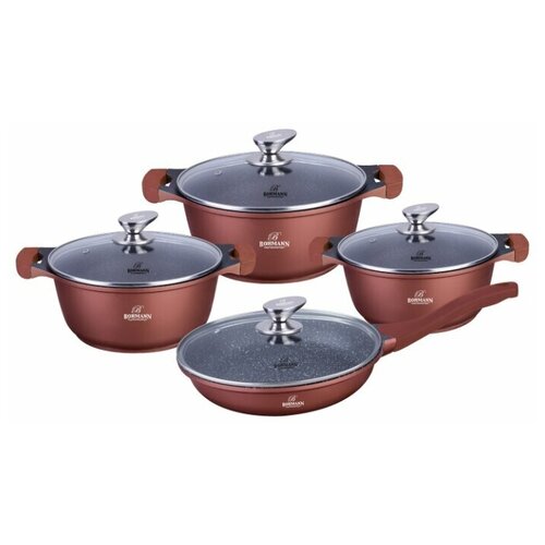 фото Набор кастрюль для приготовления с мраморным покрытием bohmann , 60-08bh цвет- коричневый, 8 предметов